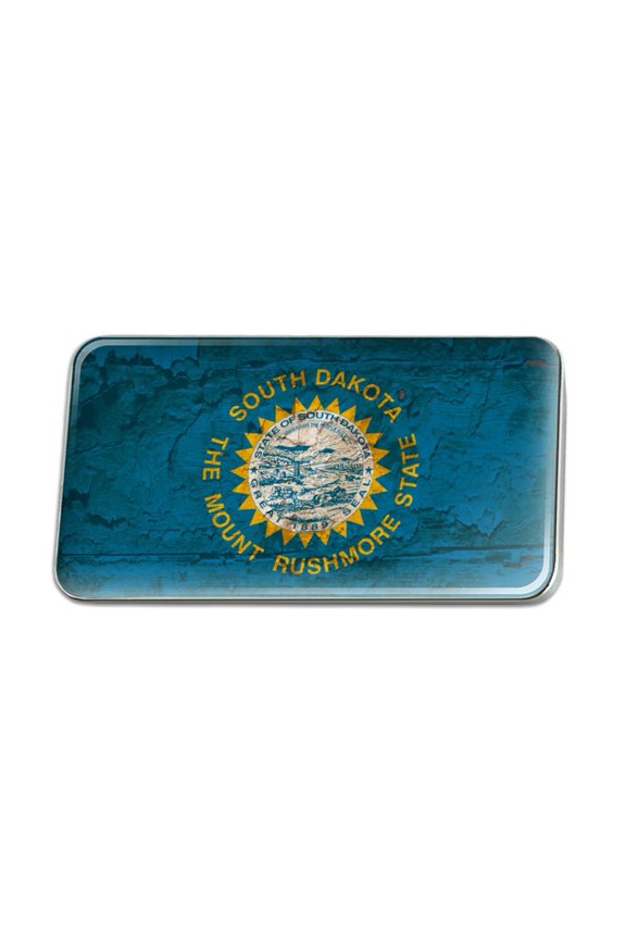 Rustic South Dakota State Flag Distressed USA Metal Rectangle Lapel Hat Pin Tie Tack Pinback