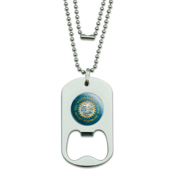 Rustic South Dakota State Flag Distressed USA Military Dog Tag Bottle Opener Pendant
