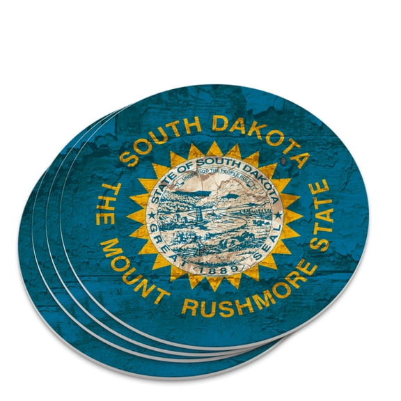 Rustic South Dakota State Flag Distressed USA Novelty Coaster Set