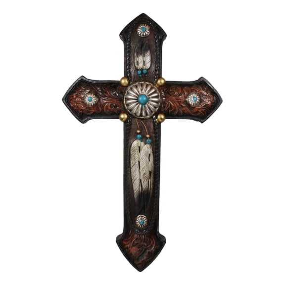 Rustic Southwest Native Indian Dreamcatcher Feathers Turquoise Gems Wall Cross