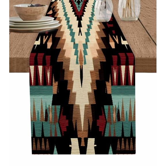 Rustic Southwest Table Runner-Cotton Linen- 90 Inch Holiday Dresser Scarves, Rustic Tribal Patterns Aztec Boho Tablerunner for Kitchen Coffee/Dining Bedroom Home Living Room Dinner Scarf Décor 13x90