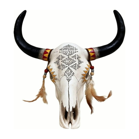 Rustic Southwest Tribal Bull Steer Bison Head Skull Wall Hanging Hunting Decor