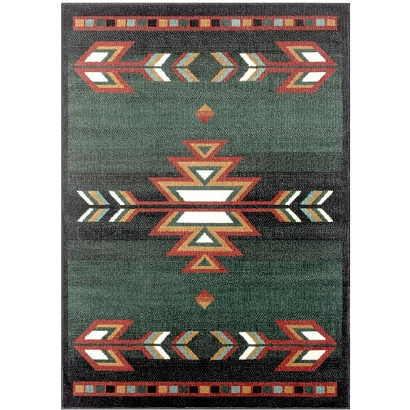 Rustic Southwestern Carpet Arrows Lodge Style Cabin Area Rug, 5' 2" x 7' 4" Rectangle, Green
