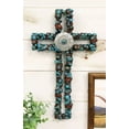 thumbnail image 1 of Rustic Southwestern Crackled Turquoise Rocks And Western Concho Wall Cross Decor, 1 of 6