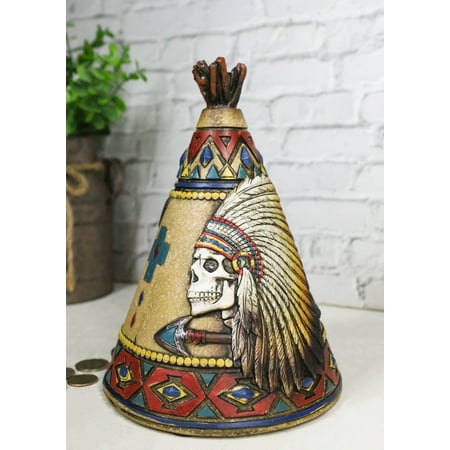 Rustic Southwestern Indian Chief Crossed Arrows Teepee Hut Skull Money Bank