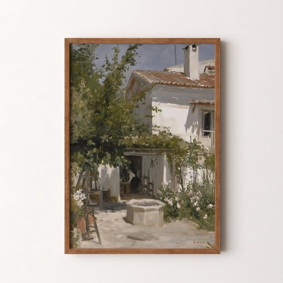 Rustic Spanish Courtyard Vintage Cozy Tuscan Garden Patio, Unframed Poster