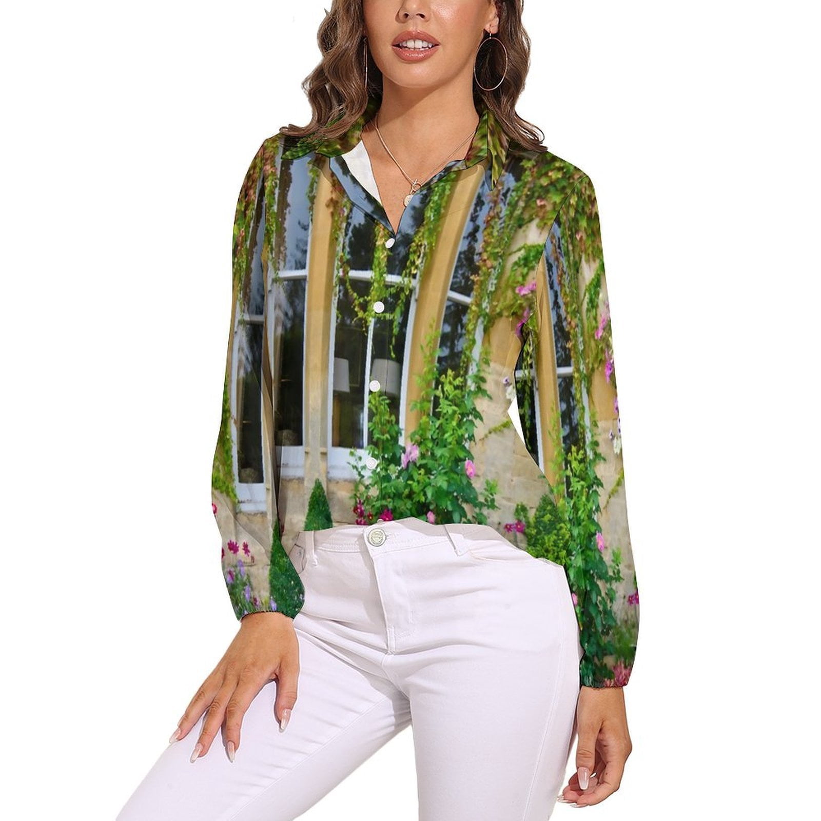 rustic-spring-flower-vine-green-leaves-plant-long-sleeve-blouse-woman