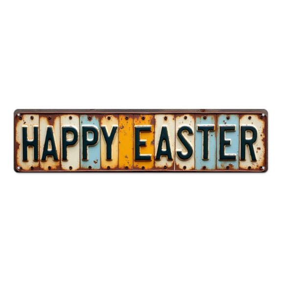 Rustic Spring tin signs 16*4 in rusty metal colorful letters"HAPPY EASTER" vintage decor for home wall plaques indie room decor patio distressed finish