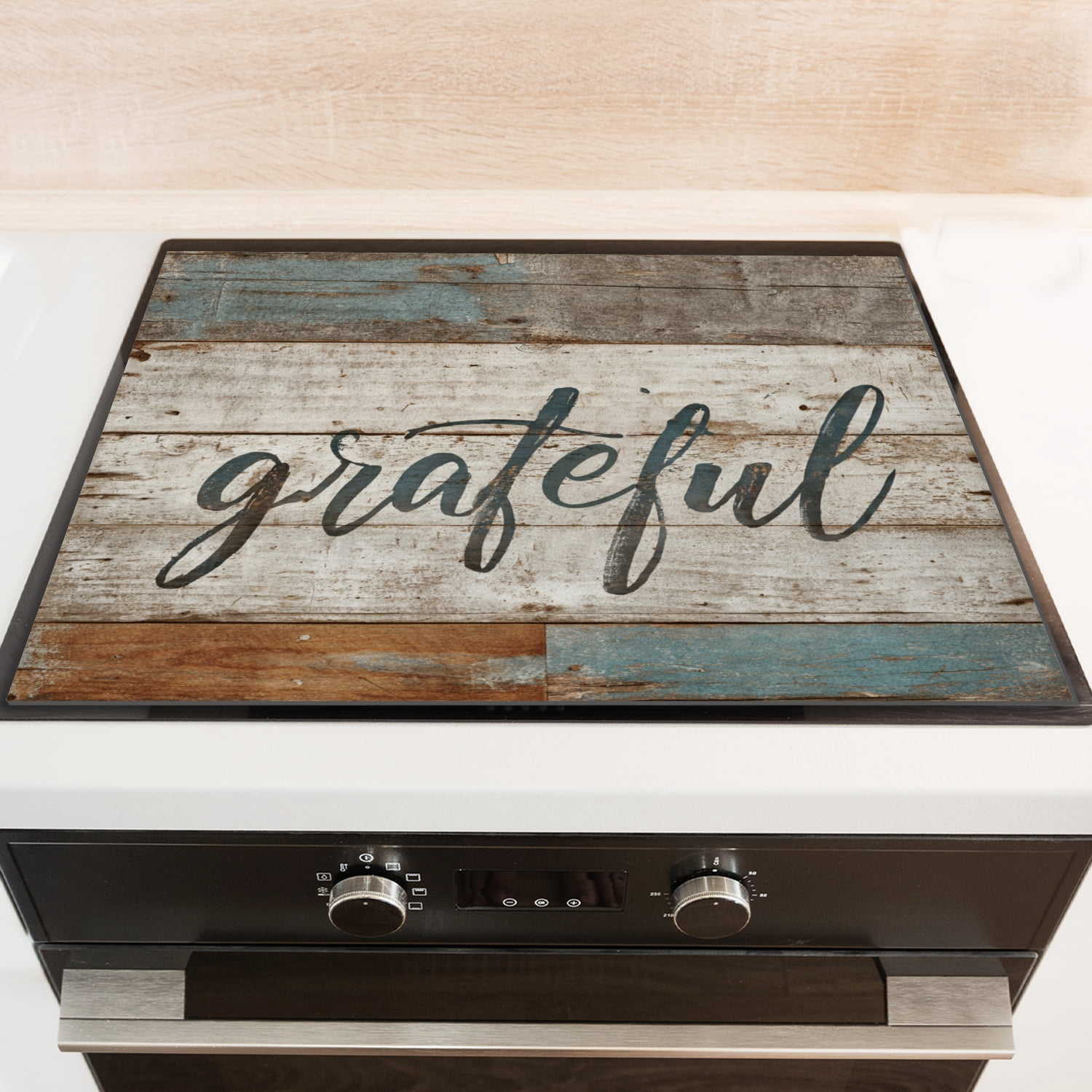 Rustic Square Glasstop Stove Covers, Weathered Wood Grateful Print Heat Resistant Stovetop Cover, Non-slip Washable Square Kitchen Decor Accessories Mat for Kitchen RV (28×20 Inch)