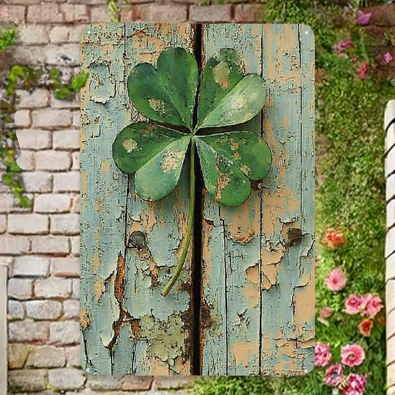 Rustic St. Patrick's Day Tin Sign Vintage Shamrock & Dog Clover Metal Wall Decor, Weathered Green & Brown, Easy to Hang for Home & Garden, Garden Decoration