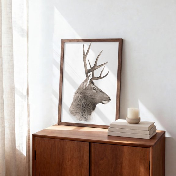 Rustic Stag Head Matte Verticals | Deer Profile Wall Art, Unframed Paper Print