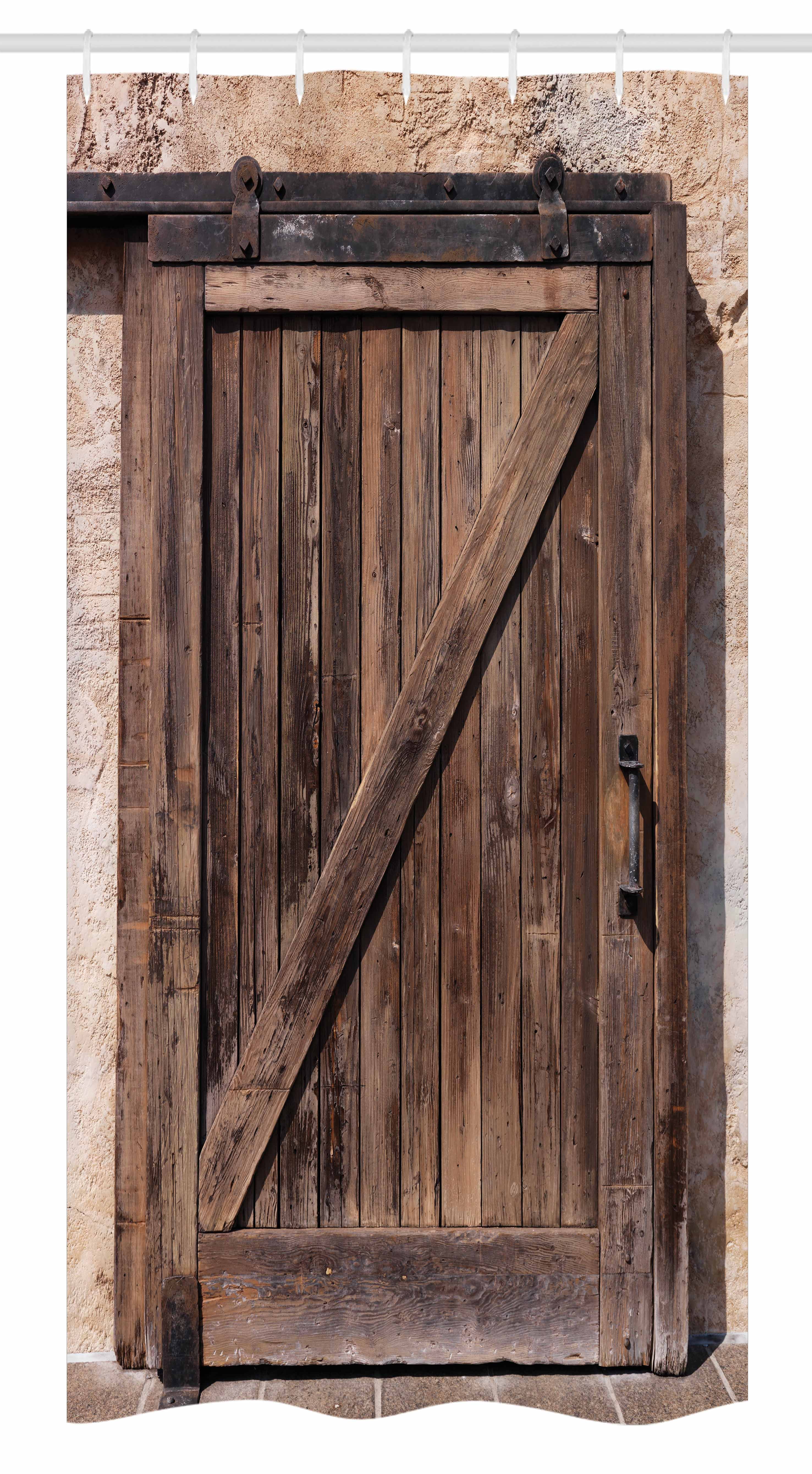 Rustic Stall Shower Curtain, Aged Sliding Door with Rustic Texture