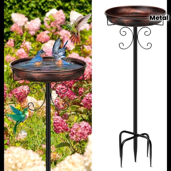 Rustic Stand with 5-Prong Base - Vintage Metal Outdoor Bird Bath & Feeder - Ideal for Hummingbirds, Sparrows, and Robins - Garden Bird Bath - Outdoor Bird Feeding Station - Garden Lawn Decor