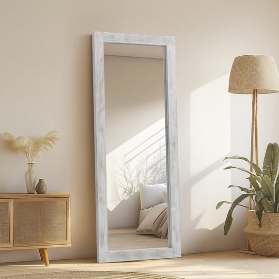 Rustic Standing Full Length Mirror Frame, 56"X21" Floor Mirror for Bedroom Living Room Entryway, or Leaning Wall-Mounted Full Mirror, Tempered Glass, White
