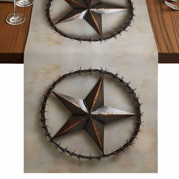 Rustic Star Brown 48 Inch Table Runner, Retro Country Farmhouse Aesthetic Farmhouse Dresser Scarf Cotton & Linen Tablerunner for Dining/Kitchen Island/Holiday Party Décor 13" x 48"