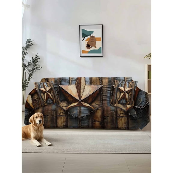 Rustic Star Brown Couch Cover, Vintage Farmhouse Wooden Grain Art Sofa Cover Blanket for Loveseat Couches,Sectional Sofa Slipcover Furniture Protector for Living Room Bedroom 71''x118''