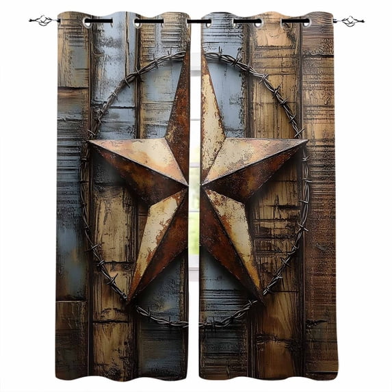 Rustic Star Brown Kitchen Curtains Vintage Farmhouse Wooden Grain Art Cafe Short Curtains for Bathroom Blackout Window Curtain Grommet Small Window Treatment Drapes for Bedroom Living Room 42"x45"x2