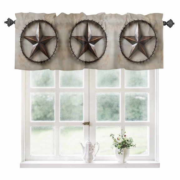 Rustic Star Brown Kitchen Valances for Windows 42x12 Inch Kitchen Curtains Valances Rod Pocket Retro Country Farmhouse Aesthetic Bathroom Window Valances for Window Treatment Decor