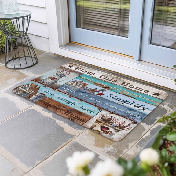 Rustic Star Farm Door Mat Indoor Outdoor, American Country Berry Wood Grain Non Slip Welcome Mat with Rubber Backing, Absorbent Fabric Front Door Mats Entryway Rug for Home Patio Entrance 16"x24"