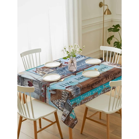 Rustic Star Farm Tablecloth Rectangle Table Cloth 52x70, Waterproof Tablecloth Outdoor Table Cloth, American Country Berry Wood Grain Washable Table Cover for Kitchen Dinning Party