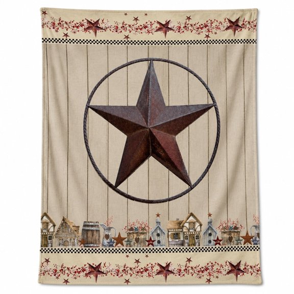 Rustic Star Fleece Throw Blanket, 3D Print Polyester Sofa Blanket