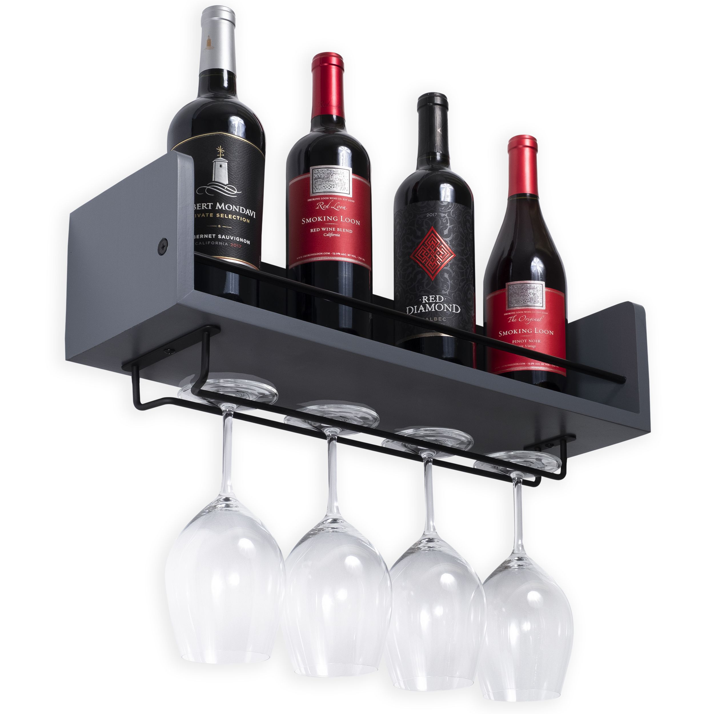 Rustic State William Wall Mount Wine Bottle Holder and Stemware Rack Gray Walmart