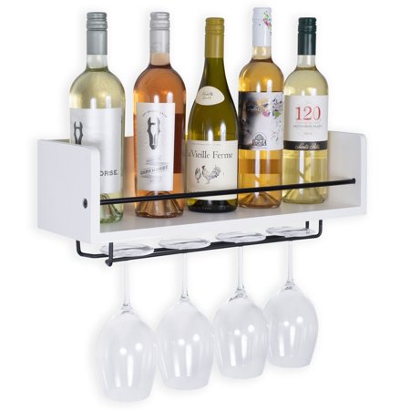 Rustic State William Wall Mount Wine Bottle Holder and Stemware Rack White