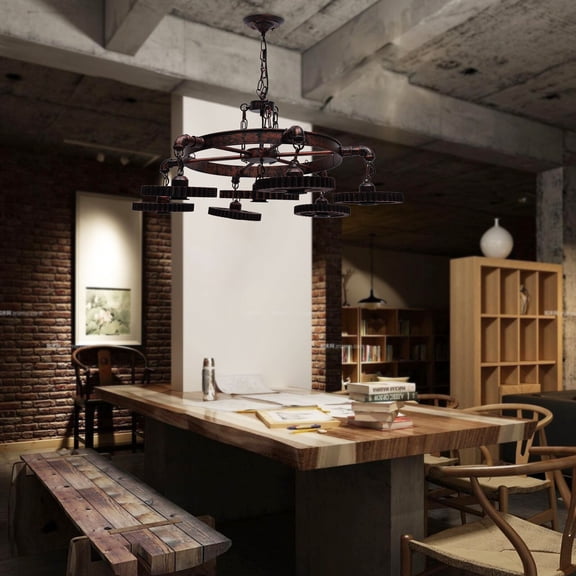 Rustic Steampunk Gear Chain Chandelier Light Metal Pendant Ceiling Fixture Lamp 110V 40W 35.43*15.75in for Bedrooms, Restaurants, Entrances