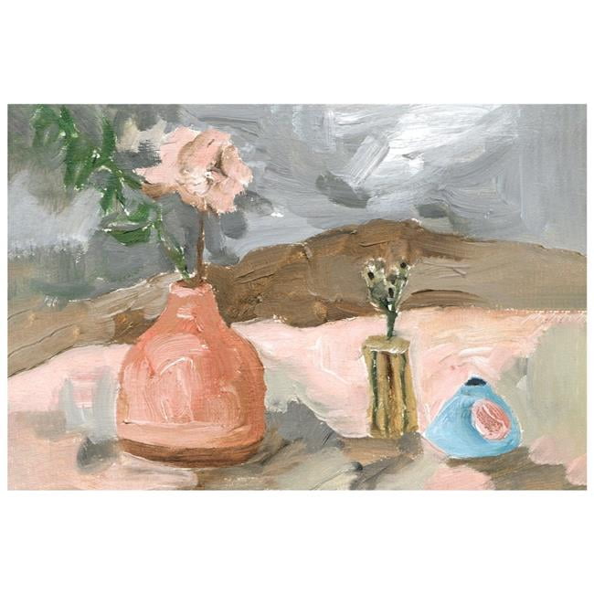 Rustic Still Life Glass Wall Art with Pink Vase and Flowers