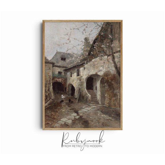 Rustic Stone Courtyard Landscape Unframed Paper Print