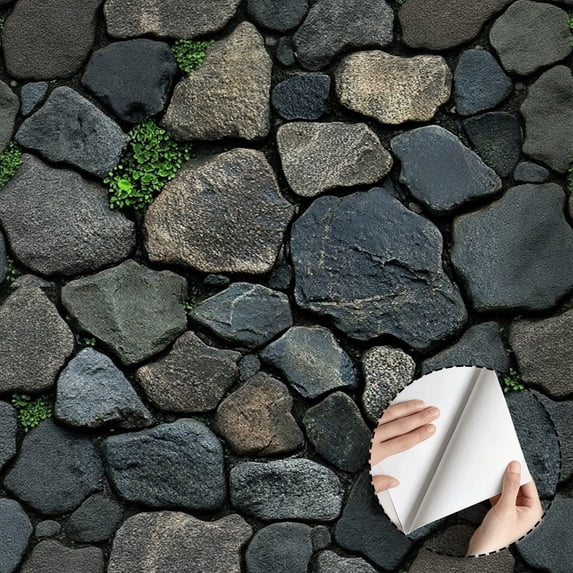 Rustic Stone Texture Wallpaper, Modern Farmhouse Peel and Stick Wallpaper, Waterproof Contact Paper for Home Decor, Perfect for Living Room, Kitchen, Bedroom, Bathroom, 17.7 * 118 in