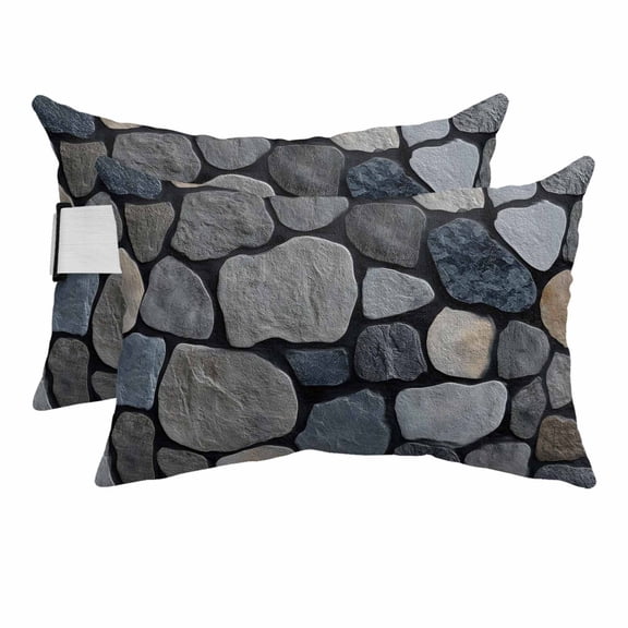 Rustic Stone Wall Outdoor Pillows for Chaise Lounge Chair Beach Headrest Pillow Set of 2 Waterproof Lumbar Pillows with Insert&Adjustable Strap Farmhouse Natural Country Art Pool Pillow 12"x20"