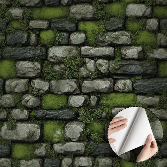 Rustic Stone Wall Wallpaper, Farmhouse Style Peel and Stick Wallpaper, Waterproof Contact Paper for Home Decor, Removable Wall Decoration for Living Room Bedroom Kitchen Cabinet, 17.7 * 118 in