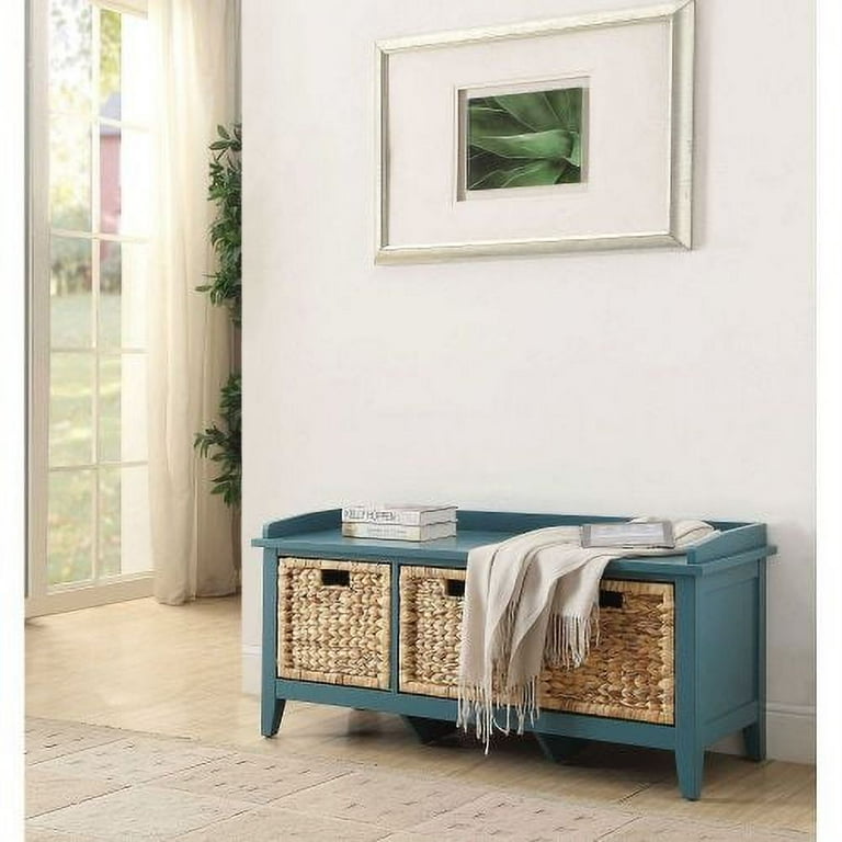 Rustic Storage Bench with Removable Classic Rattan Baskets 43