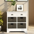 thumbnail image 1 of Rustic Storage Cabinet with Two Drawers and 4 Classic Rattan Basket Storage Chest, Acacia Wood Frame for Living Room Kitchen Entryway Dining Room, No Assembly (White), 1 of 7