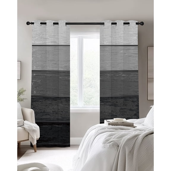 Rustic Stripes Blackout Curtains 2 Panels, Gray Gradient Farmhouse Wood Grain Thermal Insulated Grommet Window Curtains for Bedroom Living Room 42"x54"