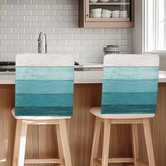 Rustic Stripes Chair Covers Set of 6 Aqua Gradient Farmhouse Wood Grain Chair Back Covers Stretch Removable Washable Slipcovers Protector for Dining Room Kitchen Party Decor