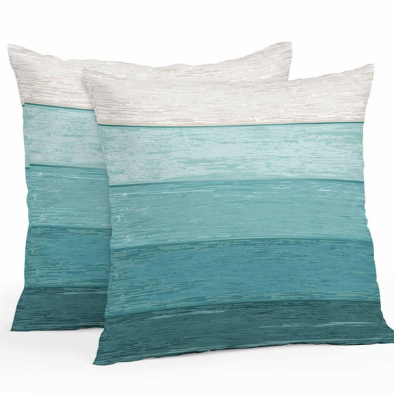 Rustic Stripes Outdoor Pillow Covers Pack of 2 Aqua Gradient Farmhouse Wood Grain Waterproof Throw Pillow Covers Decorative Cushion Cases for Patio Garden Tent Balcony Couch 16x16 inch