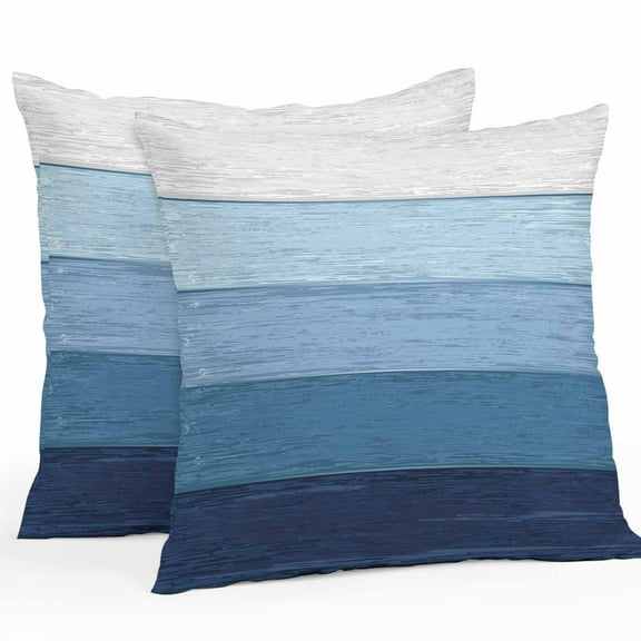 Rustic Stripes Outdoor Pillow Covers Pack of 2 Blue Gradient Farmhouse Wood Grain Waterproof Throw Pillow Covers Decorative Cushion Cases for Patio Garden Tent Balcony Couch 16x16 inch