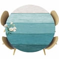 thumbnail image 1 of Rustic Stripes Round Fitted Table Cover Aqua Gradient Farmhouse Wood Grain Waterproof Table Cloth with Elastic Edge Wipeable Tablecloth for Picnic Camping Party Fits 36"-44" Diameter, 1 of 8