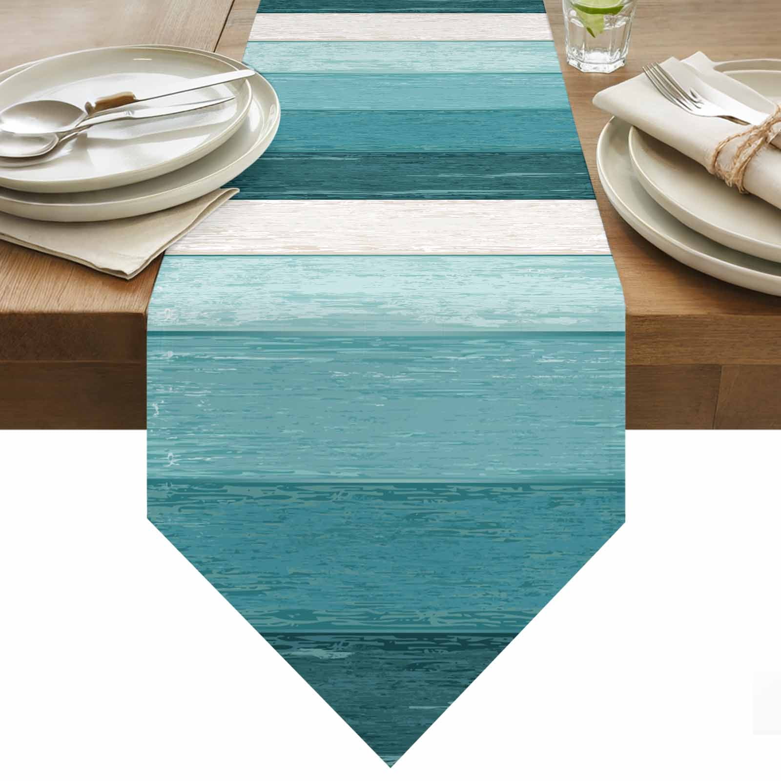 Rustic Stripes Table Runner 90 Inches Long Aqua Gradient Farmhouse Wood ...