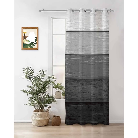 Rustic Stripes Thermal Insulated Blackout Curtains for Bedroom 54 Length Gray Gradient Farmhouse Wood Grain Room Darkening Curtain 1 Panel Grommet Window Curtain Drape for Living Room Nursery Room