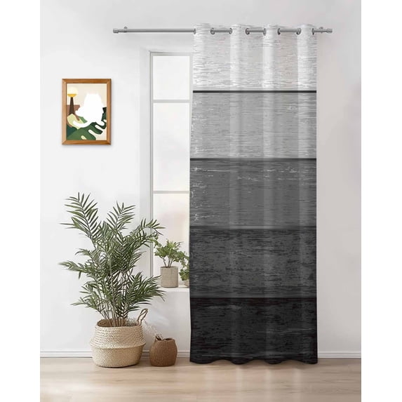 Rustic Stripes Thermal Insulated Blackout Curtains for Bedroom 72 Length Gray Gradient Farmhouse Wood Grain Room Darkening Curtain 1 Panel Grommet Window Curtain Drape for Living Room Nursery Room
