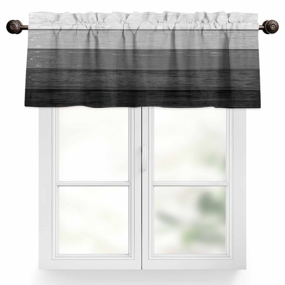 Rustic Stripes Valances for Windows, 42 x 12in, Gray Gradient Farmhouse Wood Grain Rod Pocket Kitchen Valance Curtain Light Filtering Window Treatments for Living Room Bedroom, 1 Panel
