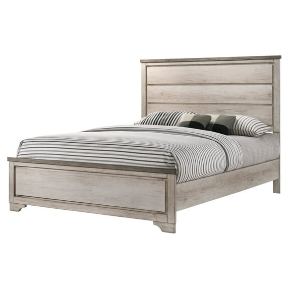 Rustic Style 1pc King Size Panel Bed Decking Headboard Design Beige Finish Wooden Bedroom Furniture