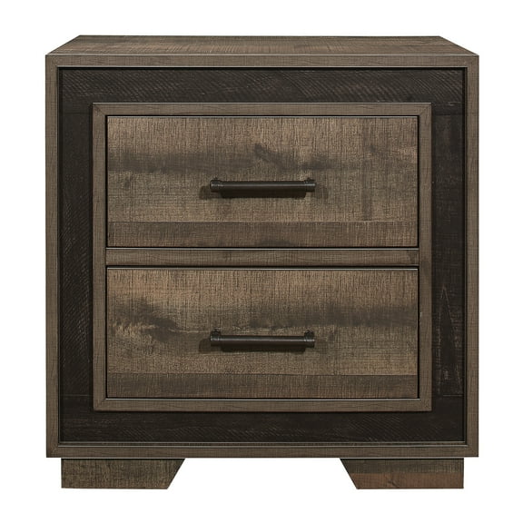 Rustic Style 1pc Nightstand Two-Tone Finish Embossed Faux-Wood Bed Side Table Bedroom Fu