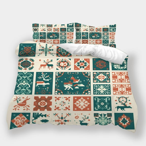 Rustic Style 2/3pcs Home Bed Clothes Christmas Pinstripe Pattern Ultra Soft Comfortable Bedding Suit for Bedroom Guest Room