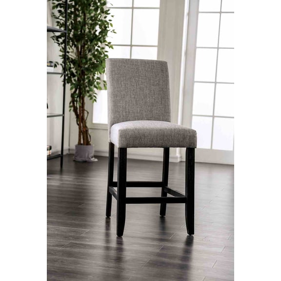 Rustic Style 2pc Counter Height Chair Padded Fabric Seat And Backrest Light Gray Finish Dining Room
