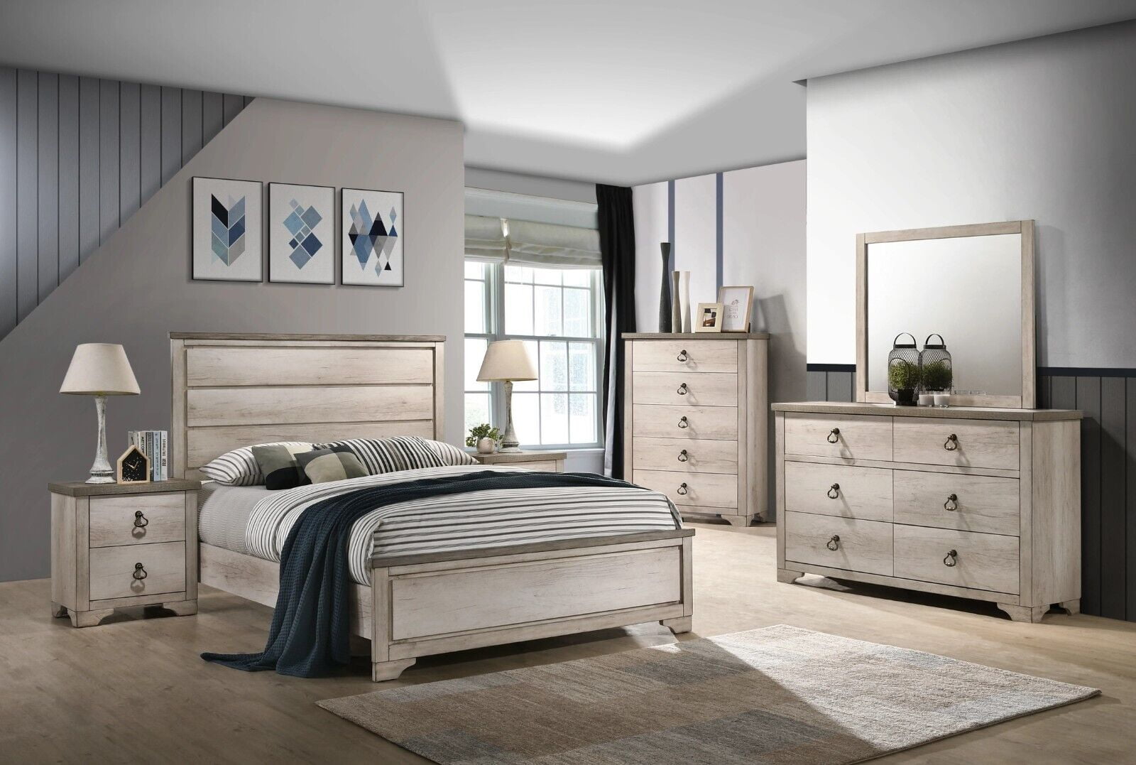 beige dresser and nightstands Terra 6 Drawers Dresser And White Cream Oak Nightstands Sets