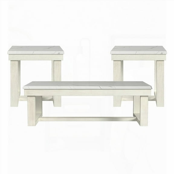 Rustic Style Antique White 1pc Coffee Table with Open Shelves